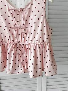 SHEIN Tween-Mädchen Lässig Alltags Urlaubs Rosa Braun Polka Punkte Bedrucktes Crop Top mit Schleife, Rosa Elegantes Top, Sommer Tops, Sommer Bluse - Pink - Übersicht 8