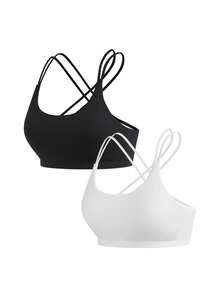 SHEIN Cheerettes 女款素色交叉背日常健身運動內衣 - 彩色 - 查看 14