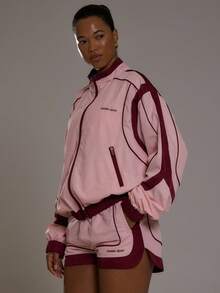 Musera Sport 撞色超大风衣漏斗领夹克运动健身健身房少女普拉提健身日常休闲樱桃上衣 - 粉色 - 查看 3