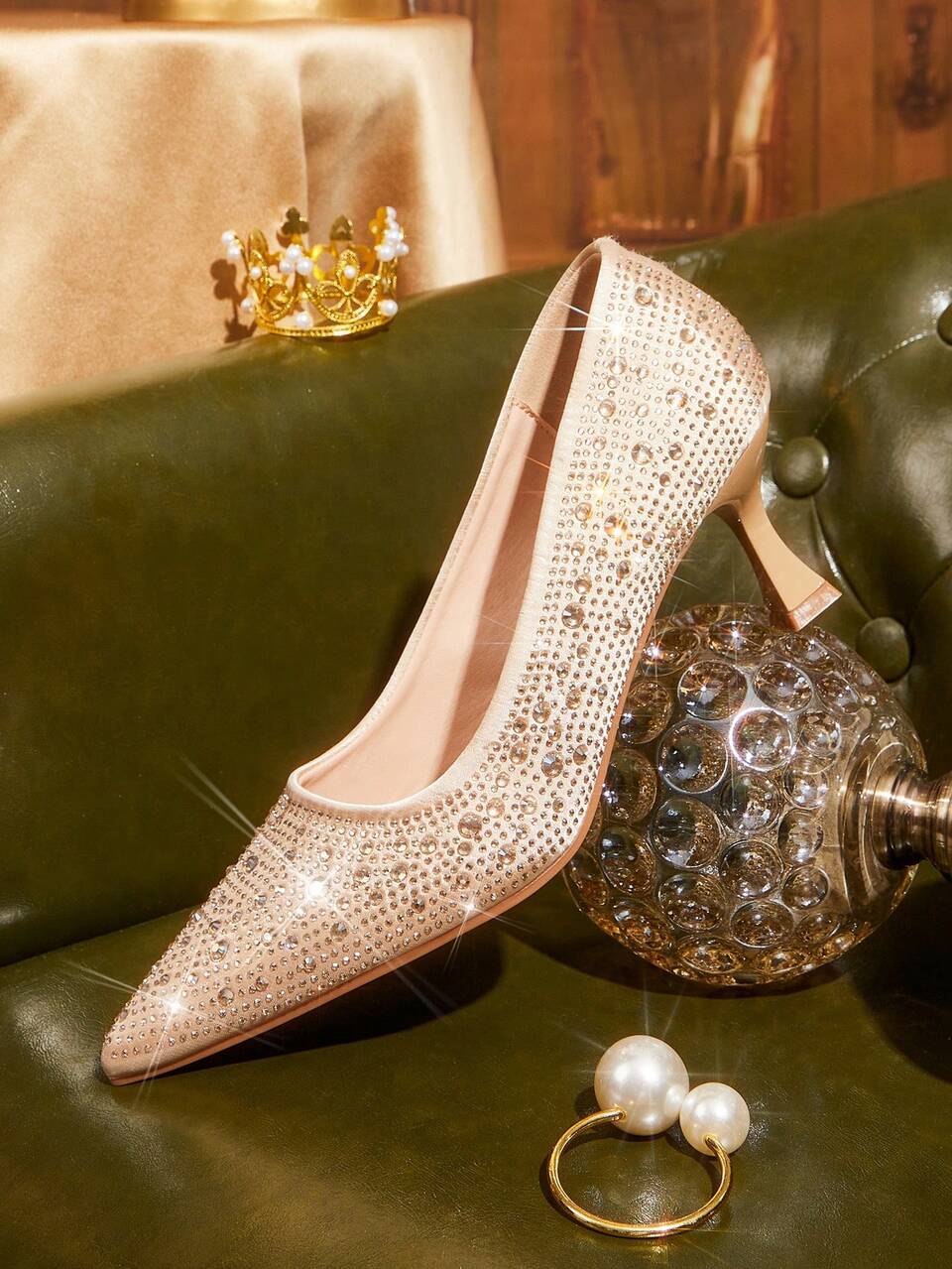 CUCCOO TILAWA Women's Fashion Pointed Rhinestone High Heels Summer Suitable Luxury Crystal Bridal Wedding Shoes Party Shoes
