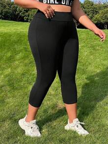 Muchica Leggings de talla grande de unicolor informal - Negro - Ver 7