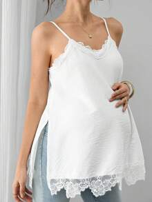 Momance Maternity Floral Hem Design Open Slit Camisole - White - View 6