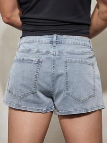 FeverCity Men's Elastic Washed Blue Super Shorts With Zipper Design - Blue - View 2