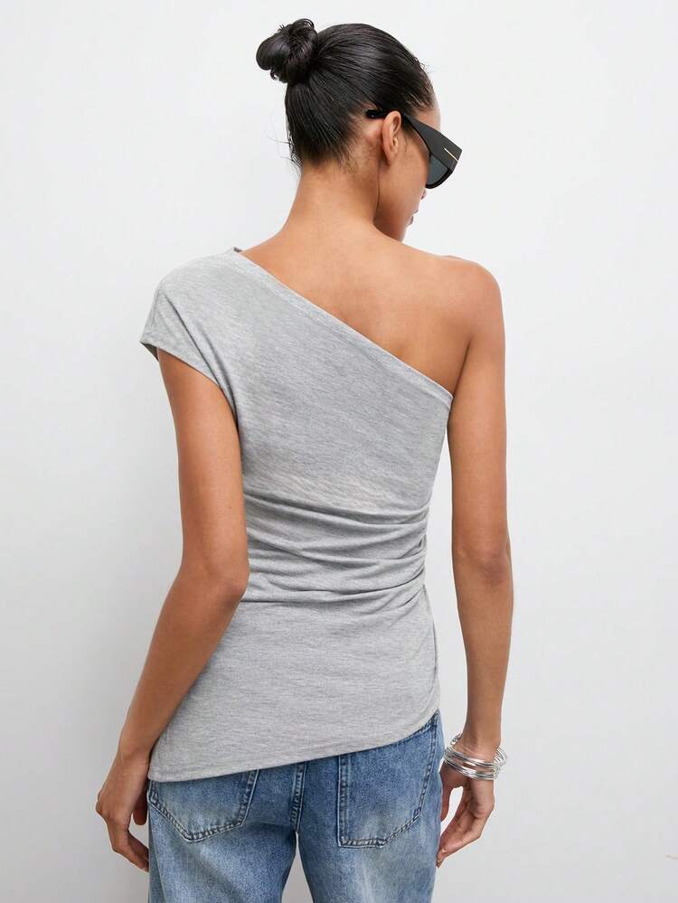 SHEIN Maija Damen Bluse mit asymmetrischem Saum und geraffter Metallschnalle