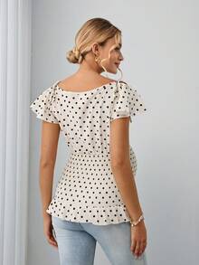 SHEIN Polka Dot Pleated Casual Versatile Maternity Top Baby Shower Summer - Multicolor - View 6