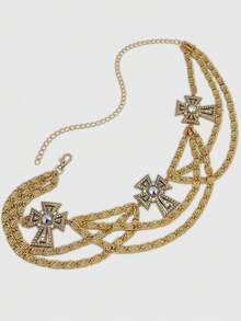 ROMWE Goth 1-Pack Ladies Gold Embossed Chain Rhinestone Cross Decoration Street Style Diablo Waist Chain Halloween Accessories Daily Versatile - Gold Diamond Cross Waist Chain - View 5