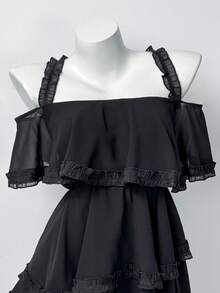 Sunspun Plus Size Women's Solid Color Pleated Sexy Dating & Outing Blouse - Black - View 6