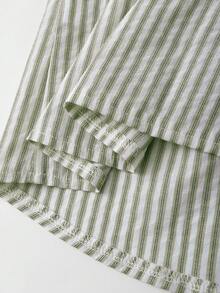 SHEIN Franclia 女款輕量條紋短袖洋裝，復古風格 - 軍綠色 - 查看 4