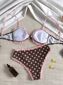 Swim Mod Women's Polka Dot Print Tankini Top With High Waist Ruffle Trim Triangle Bottoms Swimwear Set - Multicolor - View 2