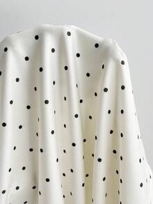 Elamini Women's Apricot Romantic Polka Dot Design Black Lace Patchwork Ruffle Sleeve Cinched Waist T-Shirt, Spring/Summer - Apricot - View 4