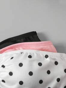 SHEIN Tween女孩3件組休閒細肩帶內衣短版上衣層搭胸罩，黑色、粉色、波點印花抹胸上衣，可愛抹胸上衣套裝，附胸罩肩帶抹胸內衣女童抹胸上衣套裝 - 彩色 - 查看 5