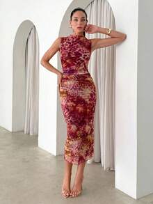 Lavishia Leopard Print Sleeveless Ruched Waist Bodycon Dress, Suitable For Summer - Multicolor - View 4