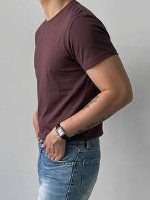 DAZY Men's Summer Solid Color Crew Neck Short Sleeve T-Shirt - Brown - View 2