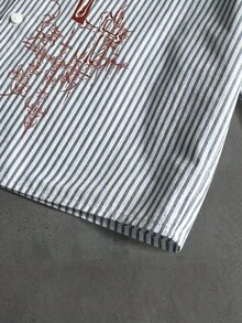 ROMWE MEN Street Life Men's Printed Striped Short Sleeve Shirt, Retro Street Style - Black - View 4