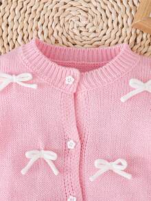 SHEIN Áo cardigan hồng cho bé gái, nơ 3D trang trí, dễ thương & đa năng, phù hợp cho phòng điều hòa, mùa xuân/thu - Hồng - View 4