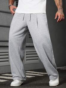 Manfinity Homme Mature Casual, Detachable Contrast Color Bow Design, Versatile Men's Sweatpants - Grey - View 4