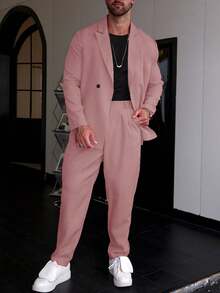Manfinity Homme Ensemble veste de costume et pantalon homme d'affaires élégant à simple boutonnage pour cérémonie et tenue de soirée - Rose bonbon - Voir 8
