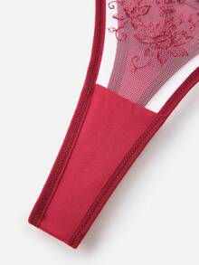 Bella Beso EverydayBra 2件組女款刺繡蕾絲內衣套裝，半透明心形胸罩與蝴蝶結內褲，舒適居家風女款兩件套夏季適用 - 酒紅色 - 查看 8