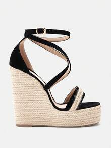 Glitzique Women's Elegant, Comfortable, Lightweight Fashion Black Sexy Charming Straw Rope Platform Wedge High Heel Sandals, Suitable For Vacation,Spring Summer Outfits - Black - View 8