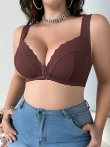 Plus Size Adjustable Front-Button Wireless Bra - Redwood - View 5