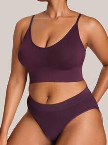Barelissa 2pcs/Set Plus Size Comfortable Wireless Leisure Bra And Seamless Panty Set - Purple - View 5