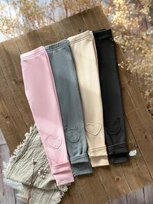 SHEIN 4pcs/Set Girls Cute Knitted Heart Pattern Leggings Set, Versatile For Autumn/Winter, Suitable For Home, Outdoor, School, Daily Leisure - Multicolor - View 2