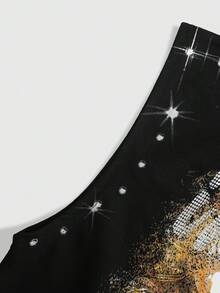 ROMWE MEN Street Life Men's Letter Print Crew Neck Casual Tank Top - Black - View 4