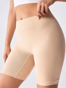 Loungeista Mid-High Waisted Seamless Tummy Control Shorts For Women, Knee Length, Anti-Chafing Cycling Shorts - Apricot - View 6