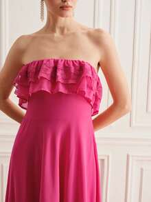 BELROSIE Đầm chiffon hai lớp màu hồng cánh sen mùa hè, phối ren xếp tầng, dáng ôm vừa vặn với chân váy xòe, mềm mại, lãng mạn, gợi cảm và thanh lịch, thích hợp cho đi biển, nghỉ mát, dự tiệc, đám cưới và các dịp thường ngày. - Màu Hồng Tươi - Xem 6