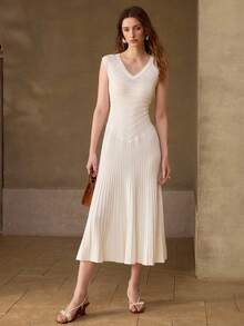 MOTF PREMIUM VESTIDO DE PUNTO SIN MANGAS DE CUELLO EN V PARA MUJER - Morado - Ver 4