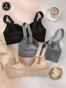 DesireSculpt 3pcs/Set Bra Renda Wanita, Bra Berkawat Penyangga dengan Tali Lebar yang Lembut & Nyaman - MultiWarna - View 2