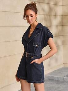 Selenza Đồ liền thân denim nữ dáng rộng thoải mái có thắt lưng eo - Rửa tối - Xem 3
