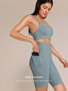 GLOWMODE 10" FeatherFit™ Flex Biker Shorts With Side Pockets Low Impact Yoga Pilates Daily - Grey - View 3