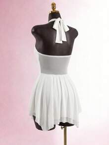 SaltGleam SaltGleam Sleeveless Backless Ruffle Hem Jumpsuit, Solid Color Slim Fit Vacation White Summer Sexy - White - View 2