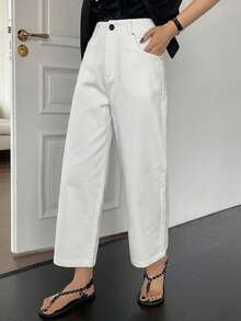 DAZY Women's Solid Color Pocket Button Casual Versatile Daily Wear Pants - White - View 4