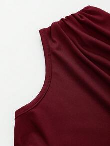 SHEIN Đầm maxi ôm sát vai lệch màu đỏ rượu vang cho thiếu nữ, chất vải mềm rủ, thiết kế nhún vai, trang trí sao biển vàng, phù hợp nhiều mùa, dáng ôm nhún, thanh lịch không gò bó, dễ phối đồ và bảo quản, tạo vẻ ngoài dịu dàng nữ tính - Màu Đỏ Sâu - Xem 6