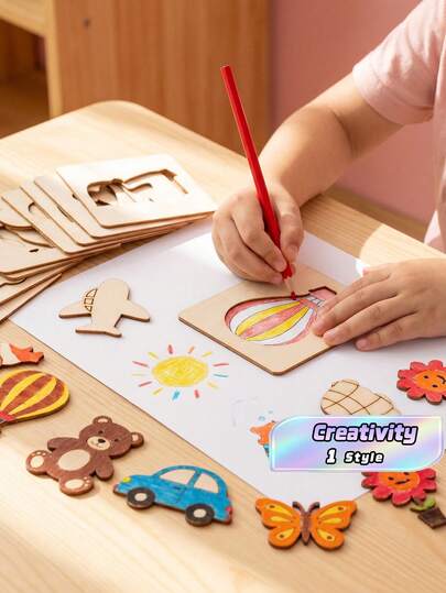 32pcs Wooden Painting Template Kit, Painting Board Toy, Coloring Puzzle, Arts & Crafts Set, Educational Toy Accessories Decor Decoration Valentine's Day, Valentines Wedding, Birthday Painting Supplies,Back To School,School Supplies
