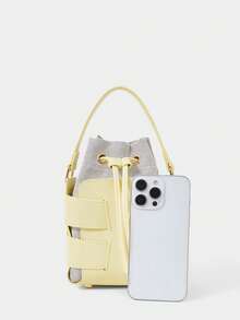 SHECARRY Women's Fashion Two-In-One Handbag, Fresh Light Yellow Messenger Bucket Bag, Exquisite And Simple Hollow Craftsmanship, Suitable For Commuting, Daily Life, Shopping, Vacation, Travel, Matching - Light yellow. - View 4