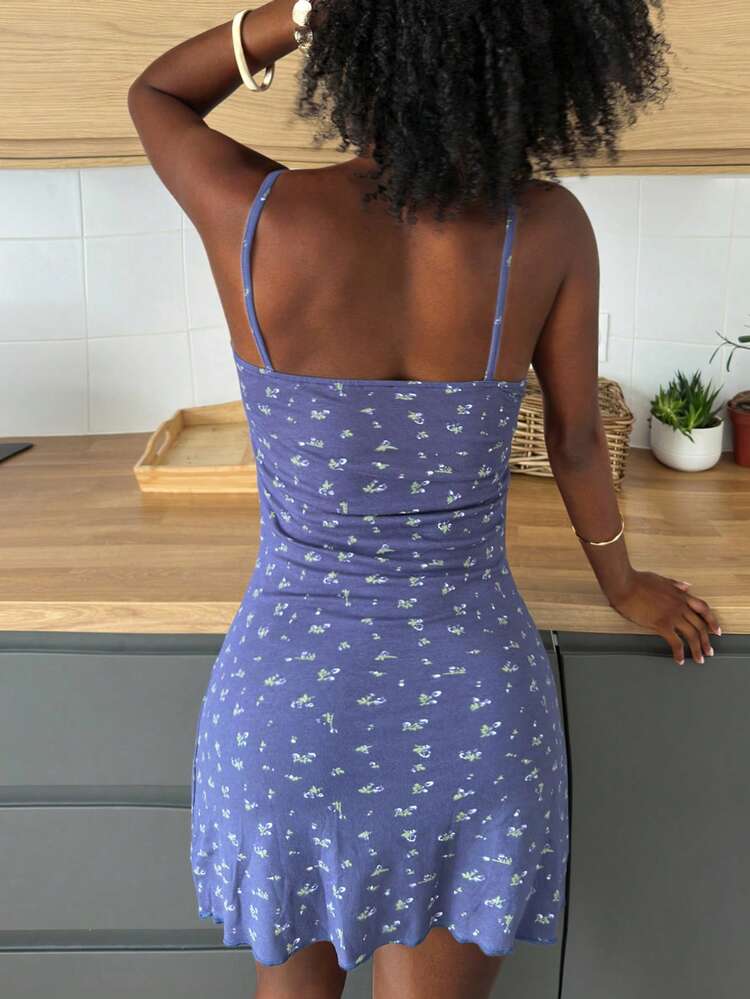Women's Mini Ditsy Floral Bowknot Decor Camisole Nightgown