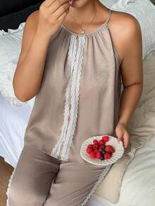 Dazy Plus Conjunto de lencería de satén y encaje sin mangas para mujer de talla grande, para verano - Rosa - Ver 5
