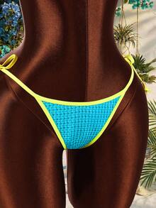 Amplova Women's Contrast Color Trim Swimwear Set, Tropical And Avant-Garde, Suitable For Holiday Wear Beach Vacation Blue Summer - Multicolor - View 10
