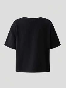 SHEIN 2件組少女針織素色圓領休閒T恤與梭織條紋長褲套裝 - 彩色 - 查看 10