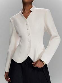 LYSMO 2026 New Arrive Minimalism Spring/Summer Women's Solid Color Long Sleeve Single-Breasted Elegant Blazer - Beige - View 1