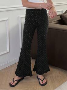 DAZY Tween Girls' Polka Dot Pattern Flared Pants With Patchwork Design - Black - View 6