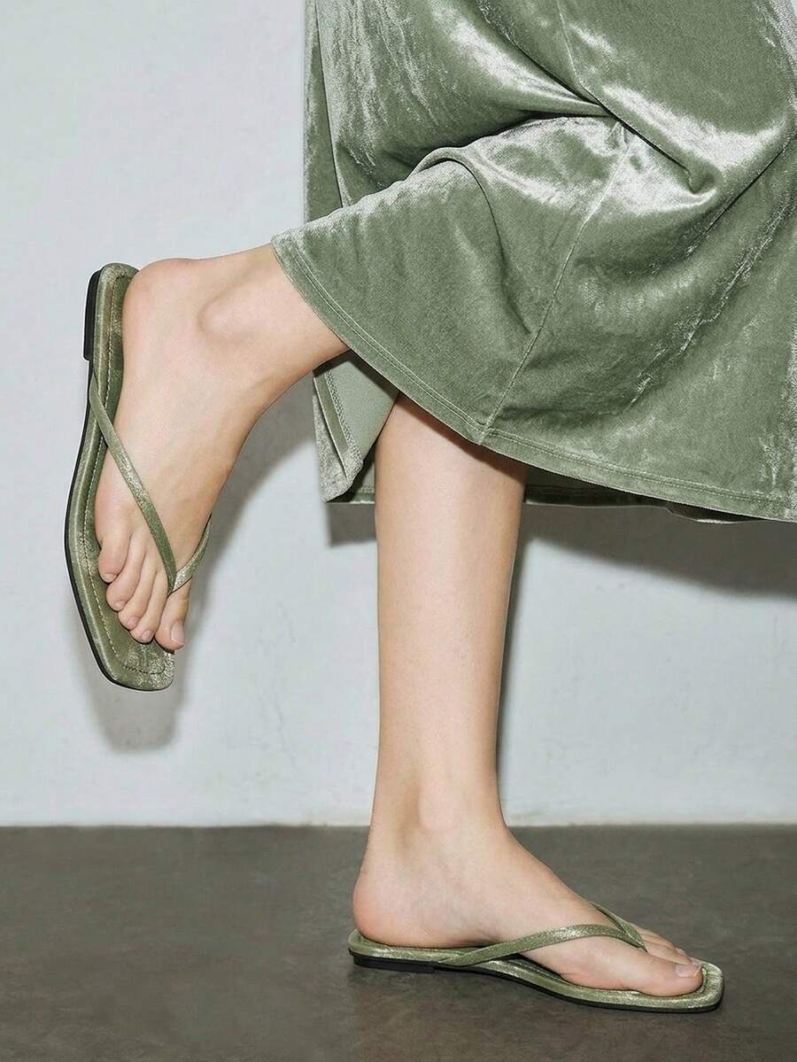 Bholvia 法式人字拖女鞋,甜美仙气,百搭沙滩度假鞋,防滑软底,适合约会、聚会、派对、休闲穿着,春夏百搭单品。 - 綠色 - 查看 1