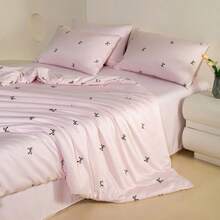 Cirelle Bộ 3 món vỏ chăn lụa băng mùa hè, 100% polyester, mềm mịn & thoải mái với họa tiết nơ bao gồm: 1 vỏ chăn + 2 vỏ gối (không bao gồm ga giường và ruột chăn) - Bột nơ bướm - Xem 6