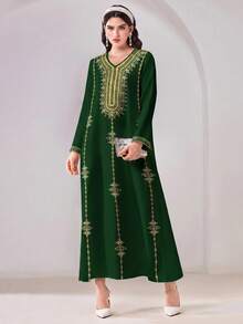 Al Najma 女款度假波希米亞風V領長袖刺繡阿拉伯洋裝 - 彩色 - 查看 4