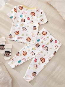 CoComelon X SHEIN Baby Boy Round Neck Short Sleeve Top And Leggings Pajama Set - Multicolor - View 2