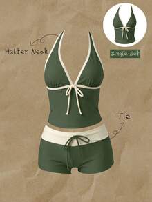 Elavelle Áo bikini hai dây buộc nơ in họa tiết ngẫu nhiên dành cho nữ, thích hợp cho mùa xuân/hè. - Nhiều màu - Xem 1