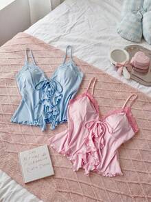 Slumberry CURVE 2pcs/Set Sweet Ins Style Plus Size Camisole Pajama Top - Multicolor - View 1